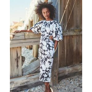 Cara Cara Andrea Floral Linen White Cutout Midi Dress Summer Resort size 12